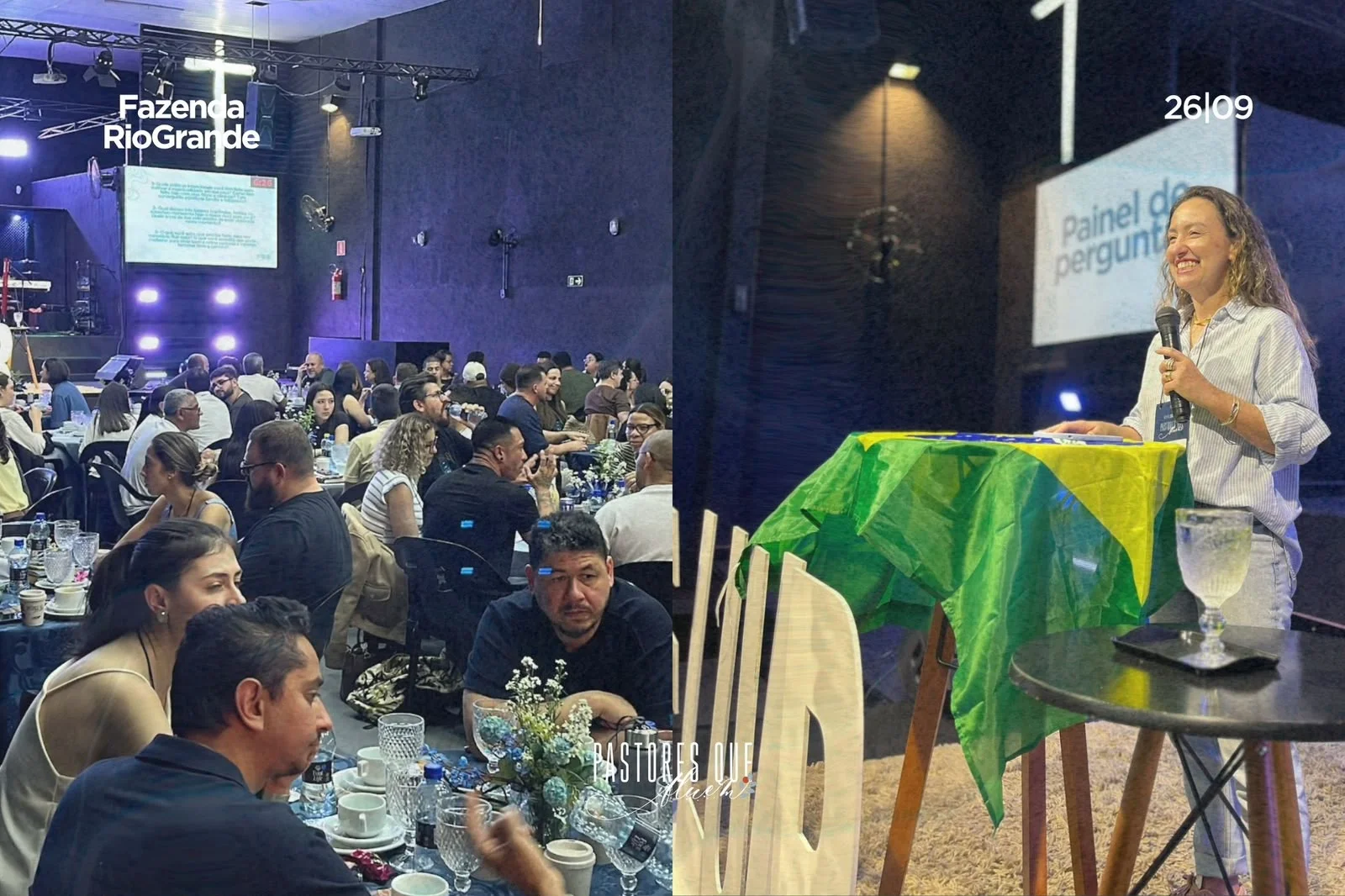 Mesa de participantes e painel de perguntas no Regional de Fazenda Rio Grande.